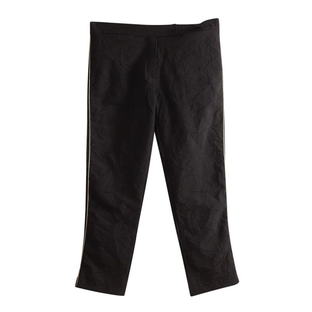 Ann Demeulemeester Gold Stripe Side Detail Cropped Trousers in Black Nylon